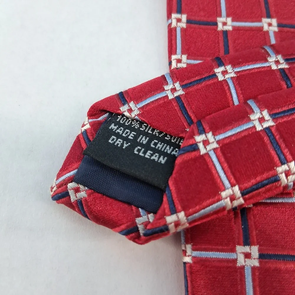 IZOD Necktie Men One Size Red Geometric Grid 100% Silk Classic Professional Tie